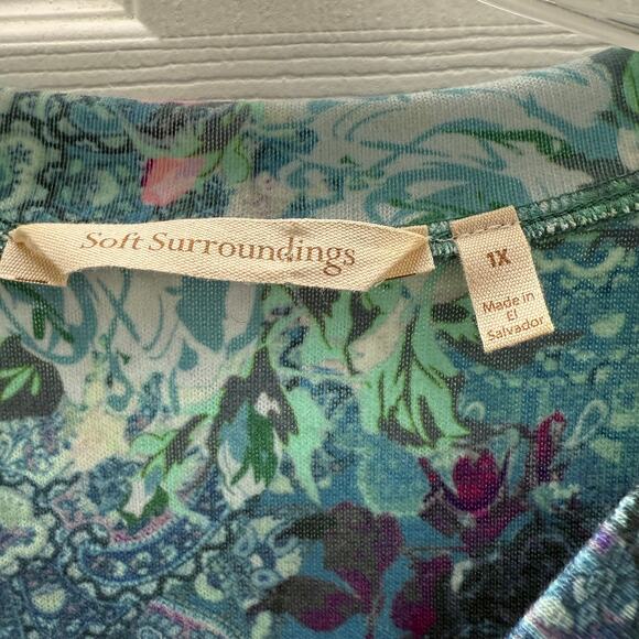 Soft Surroundings Knit Tunic Canterbury Top Paisley 1X Purple Teal - Picture 5 of 6